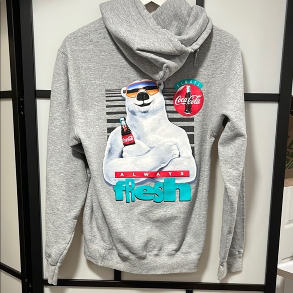 Coca Cola Polar Bear Always Fresh Gray Hoodie Sweater Unisex Size Small - LMTD